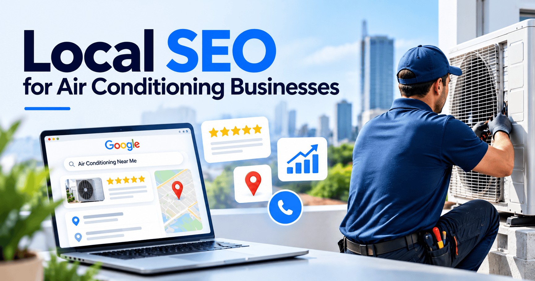 Local SEO for air conditioning businesses: technician servicing a split system at a Melbourne home